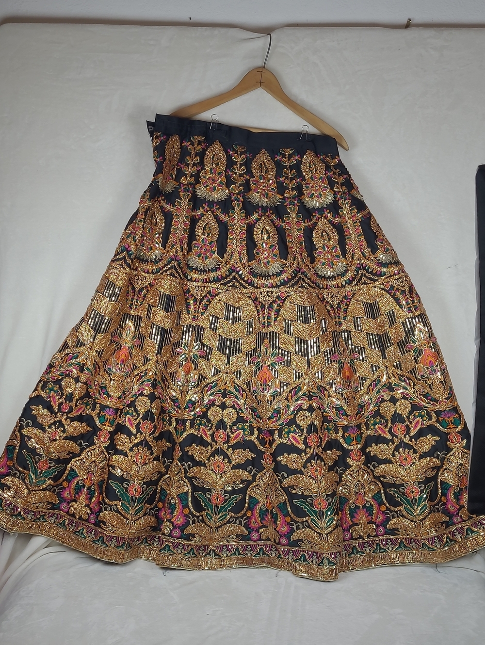 Black & Gold Embroidered Lehenga Skirt